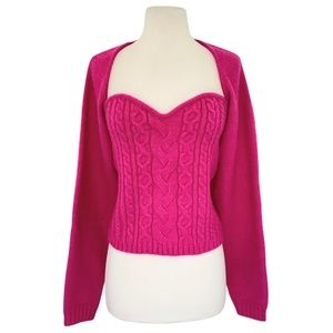 NEW Wayf Knit Tube Top and Shrug Sweater Set Bright Pink Large
